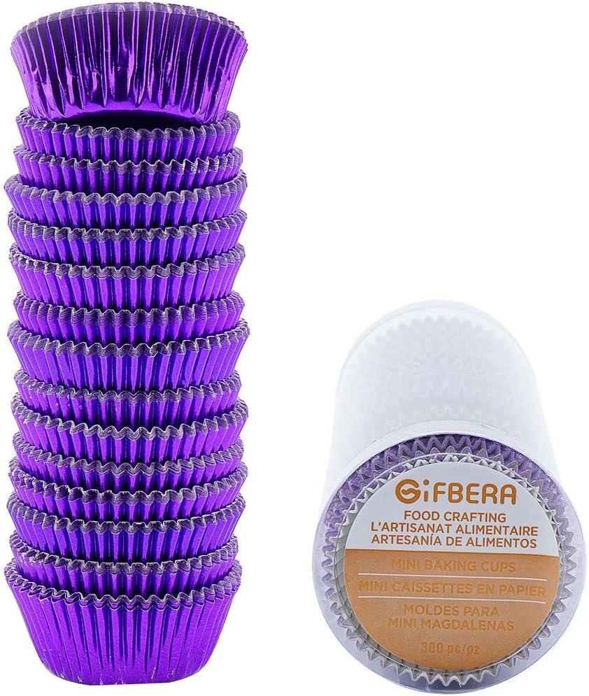 Gifbera Metallic Purple Foil Mini Cupcake Liners Muffin Cups, 300-Count