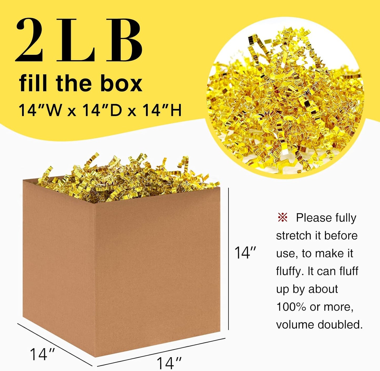 2LB Crinkle Cut Paper Shred Filler for Bag Gift Box Basket Confetti Paper Shreded Stuffing Decoration for Valentine's Day Holiday Party(Gold)
