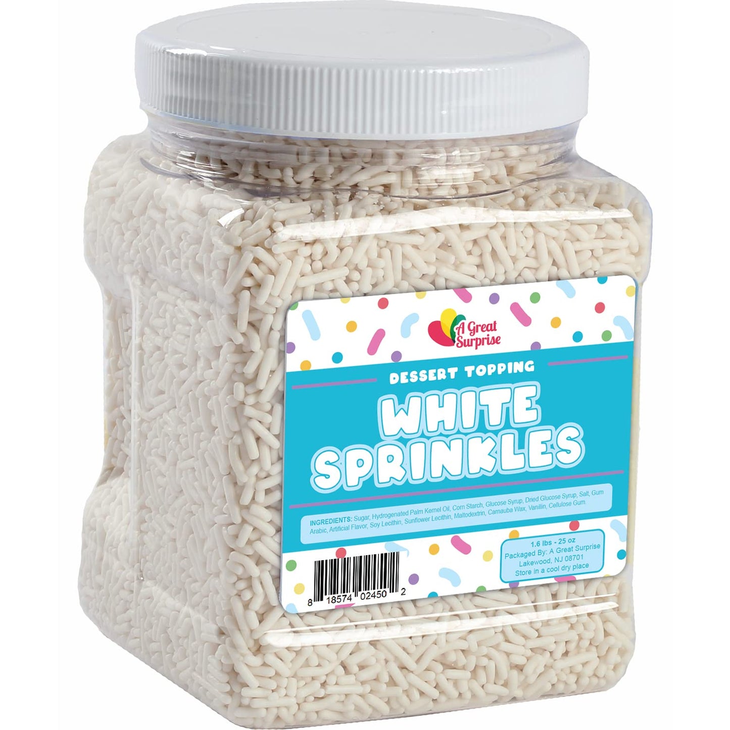 White Sprinkles - 1.6 Pounds - Patriotic White Jimmies for Baking - Toppings for Cake Decorating, Cupcakes, Cookies, Ice Cream, Bridal