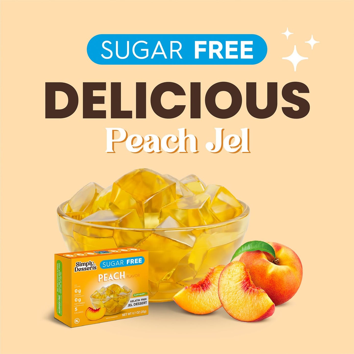 Simply Desserts Sugar-Free Peach Jel, 6-Pack – Vegan Dessert, Keto Snacks, Diabetic Friendly & Kosher, 1.7 Oz Ea