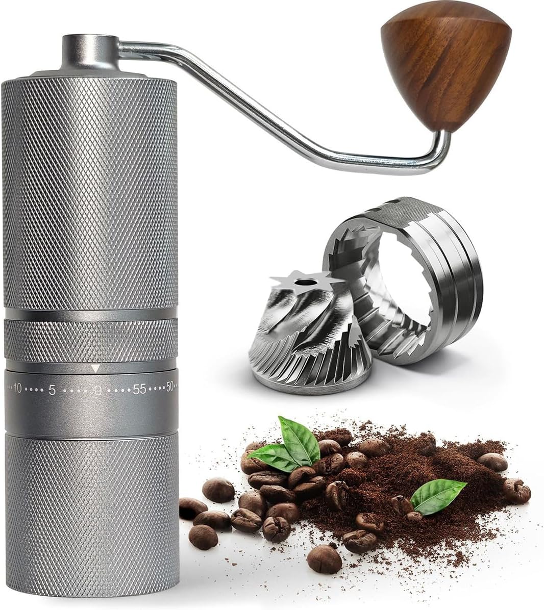 Manual Portable Coffee Grinder with 7 Star Conical Burr, 60 Clicks External Adjustment Full-Metal Coffee Grinder for Coffee Bean Grinder for Espresso, French Press, Travel, Camping, Home & Office Use