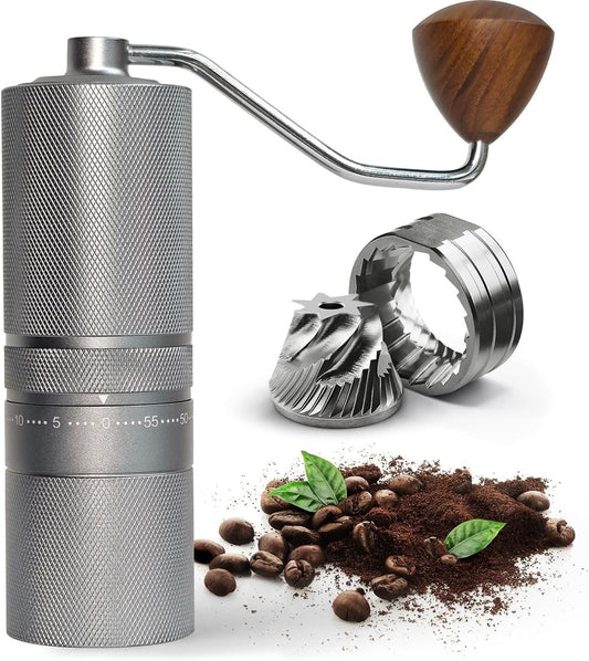 Manual Portable Coffee Grinder with 7 Star Conical Burr, 60 Clicks External Adjustment Full-Metal Coffee Grinder for Coffee Bean Grinder for Espresso, French Press, Travel, Camping, Home & Office Use