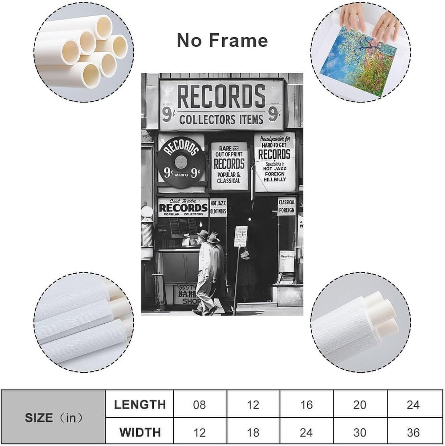 Fashion Black And White Photography Wall Art Vintage Preppy Record Shop Poster Retro Trendy Music Art Aesthetic Canvas Print for Music Lovers Gifts 20x30inch(50x75cm)