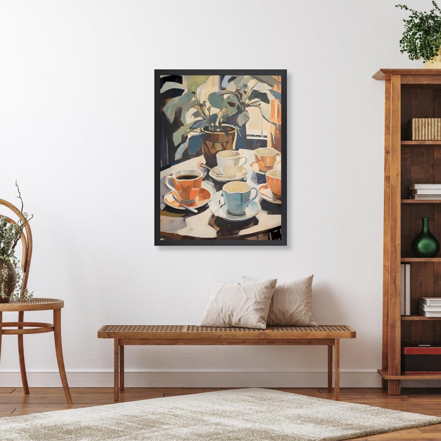 GELDSTEI Wood Framed Coffee Wall Art, Vintage Cafe Aesthetic Picture, Cafe Bar Canvas Painting, Retro Coffee Poster Print, Modern Rustic Wall Decor for Kitchen Dining Room Ready to Hang 12"x16"