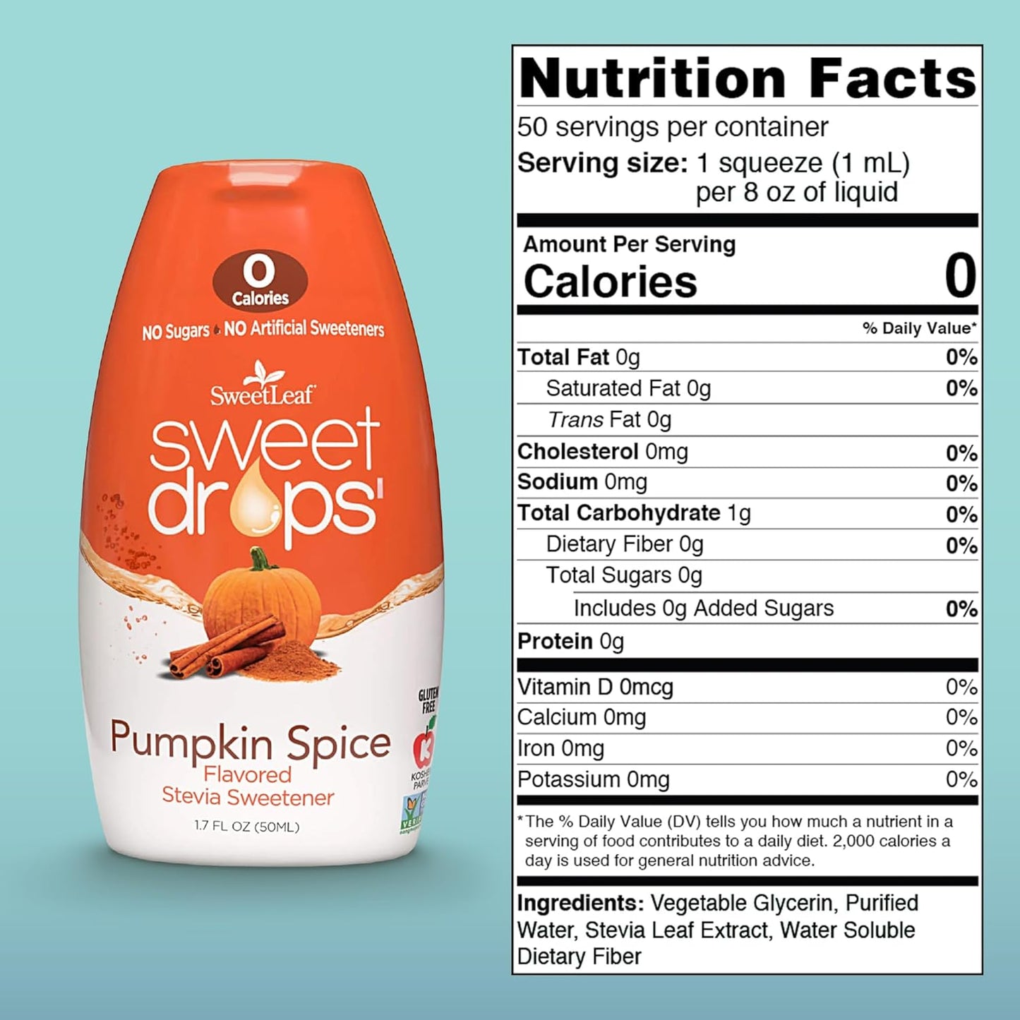 SweetLeaf Sweet Drops - Flavored Stevia Liquid Sweetener, Stevia Extract, Zero Calories, Gluten Free, Keto Friendly, Non GMO, Natural Flavor, Sugar Alternative - Pumpkin Spice, 1.7 Fl Oz (Pack of 3)