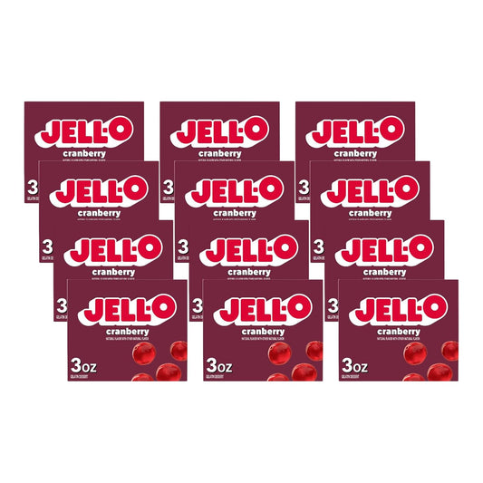 Jell-O Cranberry Gelatin Dessert, 3oz Boxes (Pack of 12)