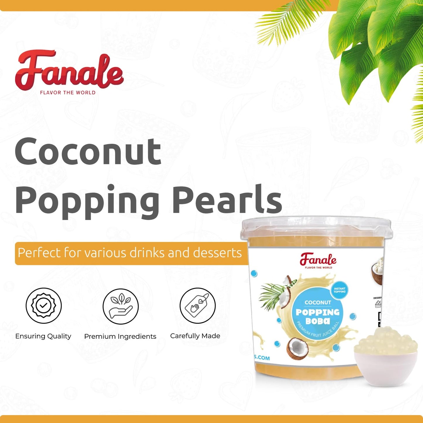 Fanale Popping Boba Pearls for Bubble Tea - 7 lb | Coconut Flavor | Bursting Boba Pearls Bubble | Fruit Juice Flavor for Shakes, Dessert, Smoothie
