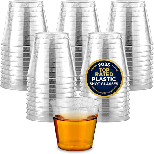 Stock Your Home 100 Pack - Mini Plastic Shot Glasses (1oz) Clear Disposable Cups for Jello Shots, Wine Tasting, Liquor, Whiskey, Pudding, Sample Cup for Halloween and Elegant Parties