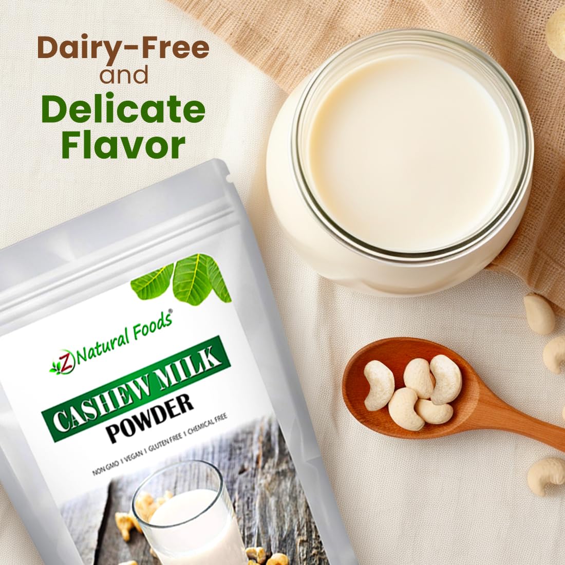 Z Natural Foods Cashew Milk Powder, Cashew Milk for Healthy Heart, Bones, and Skin, Ideal for Tea, Smoothies, and Recipes, High in Fiber, Non-GMO, Vegan, Gluten-Free, Kosher, 1 lb. (Pack of 2)