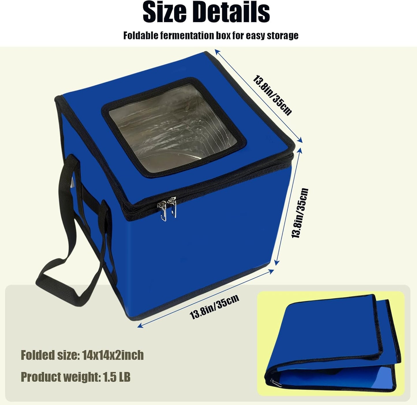 Foldable Proofing Box with Heater,Bread Dough Proofer 43L,Adjustable Thermostat &TIME Sourdough Starter Warmer for Baking,Dough Rise, Pizza and Yoghurt Making, Blue 13.8 * 13.8 * 13.8inch