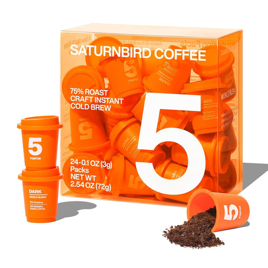 SATURNBIRD Coffee Instant Cold Brew, Dark Roast, Rich & Nutty Blend of 100% Specialty Arabica, Enjoy Hot or Cold, Freeze Dried Iced Coffee, 24 Single Servings for Home, Travel, Office (NO.5)