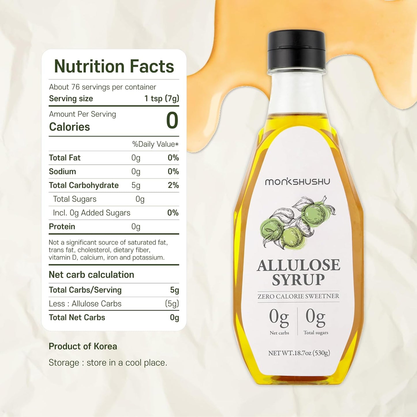 MONKSHUSHU Allulose Syrup 18.7 Fl Oz - Allulose 99.692%, Keto Diet, Vegan friendly, Stevia Blend Thin Syrup, Zero Calorie Sugar Substitute, Monk Fruit, Gluten Free, 0g Net Carbs, Non-GMO