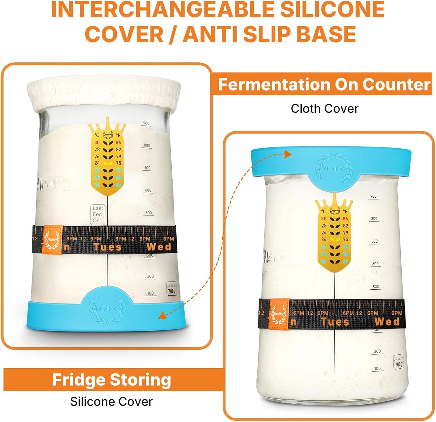 Pro Sourdough Starter Kit - 39 Oz Glass Sourdough Starter Jar (With Cloth Lid,Silicone Base,Scraper,Date Tracker,Temp Strip) - Sourdough Bread Baking Supplies For Sour Dough Bread Loaf (Blue)