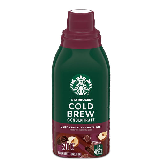 Starbucks Cold Brew Coffee Concentrate, Naturally Flavored Dark Chocolate Hazelnut, Multi-Serve Bottle (32 Fl Oz)