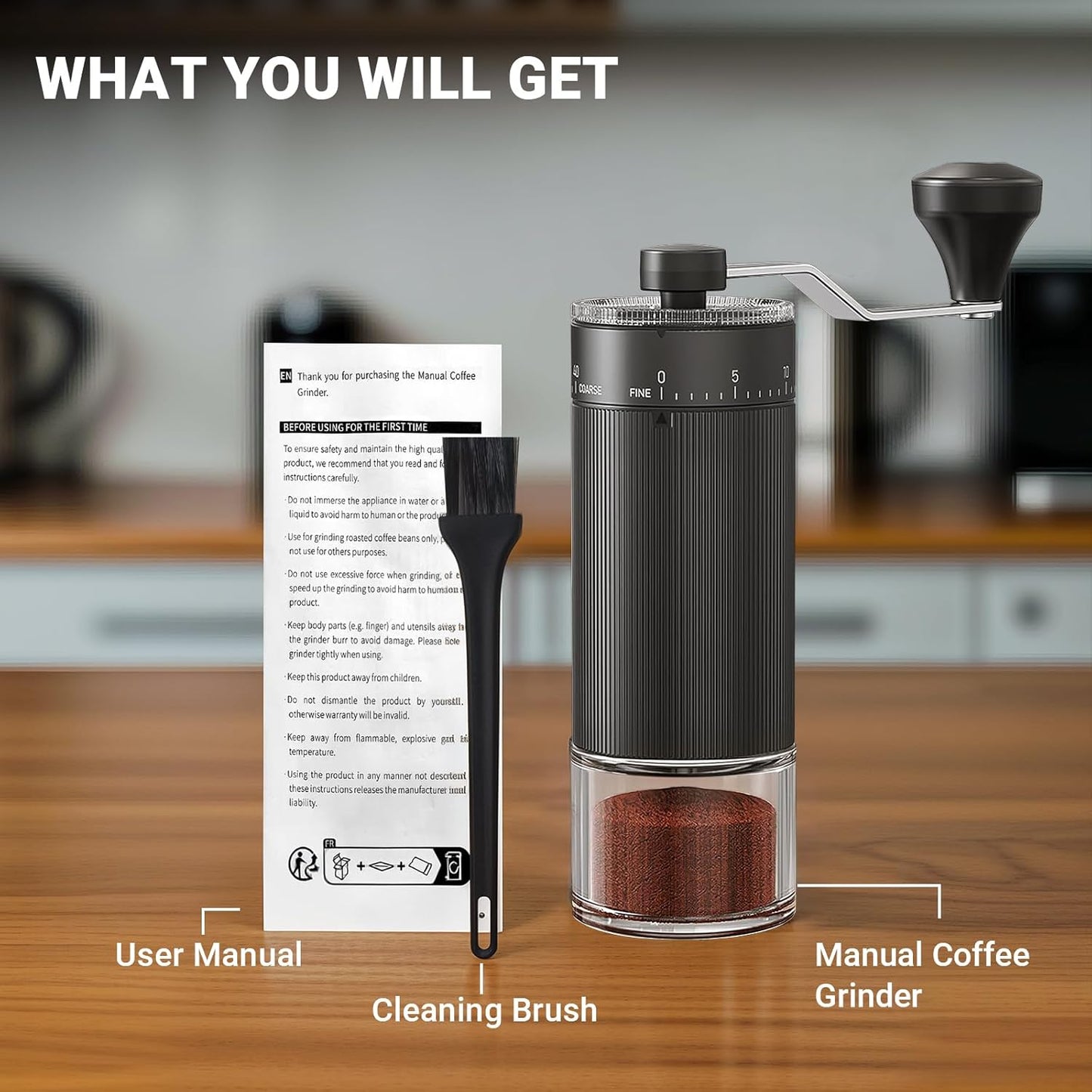 Mini Manual Coffee Grinder with 40 Adjustable Settings, Portable Hand Coffee Bean Mill with 30g Capacity, Conical Burr Coffee Grinder with Crank for Travel, Camping, Office, Espresso, Pour Over, etc