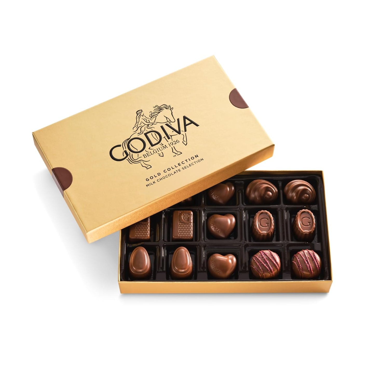 Godiva Gold Milk Chocolate Gift Box, Belgian Milk Chocolates with Pralinés, Ganaches & Caramels, Gourmet Gift for Birthdays, Holidays, Non-GMO & Kosher, 15 Pc
