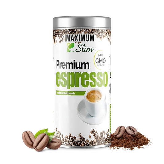 Maximum Slim Premio Instant Espresso Powder – Bold & Rich Flavor 100% Arabica Beans - Non-GMO, Gluten-Free – Premium Medium Roast Coffee 14.1 oz Resealable Jar = Café Instantáneo