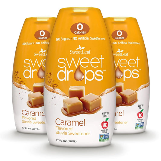 SweetLeaf Sweet Drops Caramel Stevia Liquid Sweetener - Flavor Foods, Keto Coffee with Sugar Free, 0 Calorie, Non-Glycemic Response SweetLeaf Stevia Drops, 1.7 Fl Oz Ea (Pack of 3)