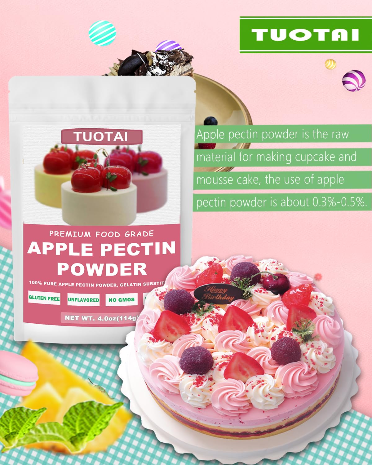 Apple Pectin Powder, 4 Ounces, Natural Fruit Concentrate Food Thickener for Cake, Jelly and Baking Food (Pack of 2)