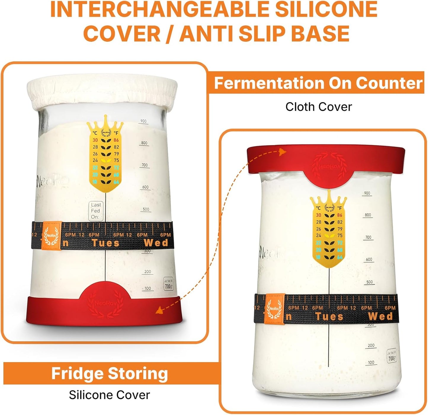 Pro Sourdough Starter Kit - 39 Oz Glass Sourdough Starter Jar (With Cloth Lid,Silicone Base,Scraper,Date Tracker,Temp Strip) - Sourdough Bread Baking Supplies For Sour Dough Bread Loaf (Red)