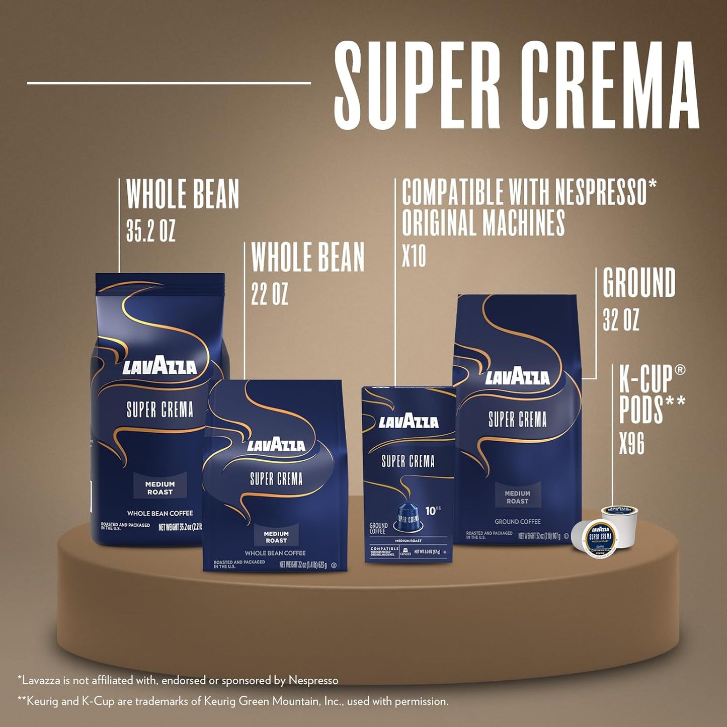 Lavazza Italian "Super Crema" Espresso Whole Bean Value Pack (3 x 2.2 lb bags)