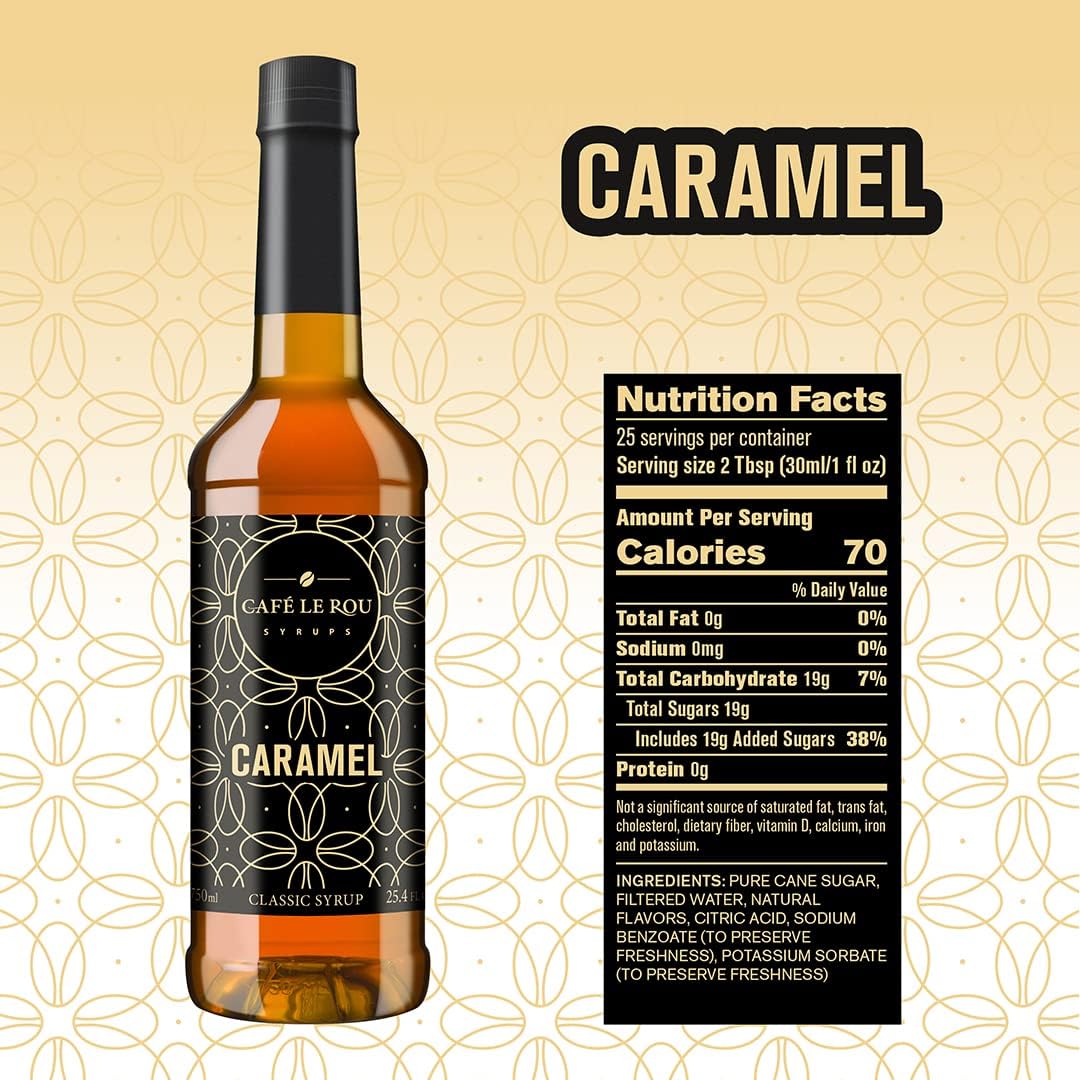 "NEW" Café Le Rou Caramel Classic Syrup - 25.4 oz, 1 Pack with 1 Gold Pump Dispensers 25.4 Fl Oz (Pack of 1)
