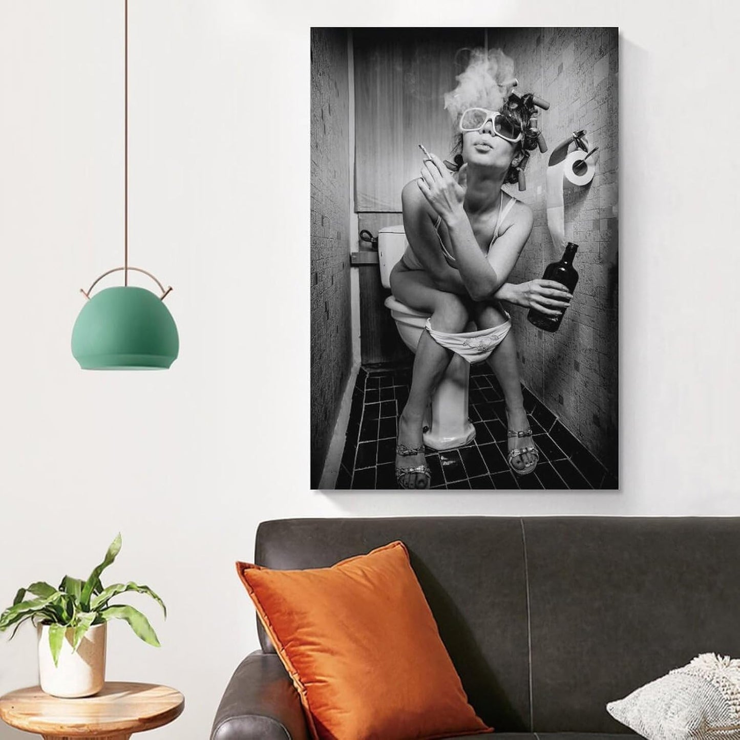 Girl on Toilet Drinking And Smoking Poster Wall Art Photo Print, Canvas Painting Posters And Wall Art Pictures Are Used For Room Aesthetics And Decoration 12x18inch(30x45cm)