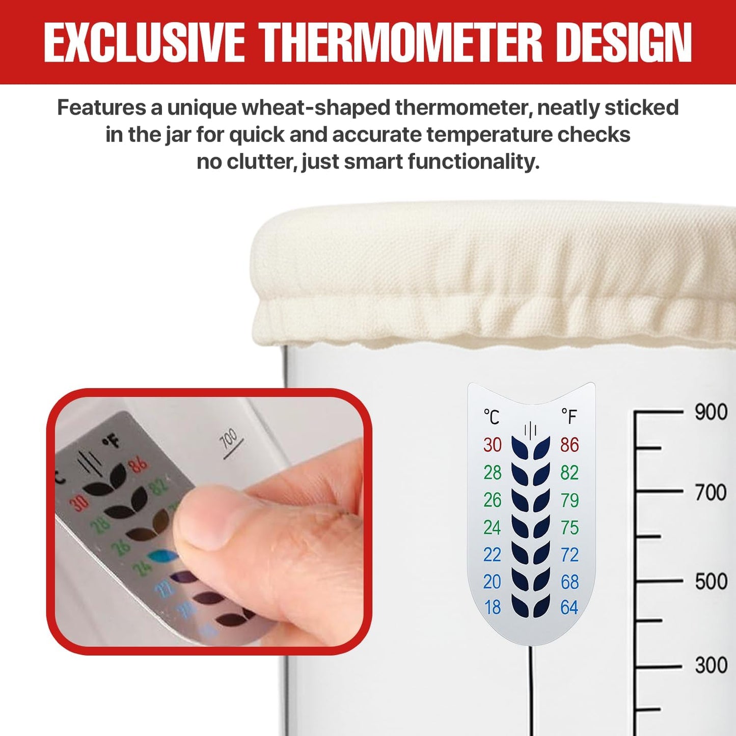Sourdough Starter Kit, 34 Oz Sourdough Jar with Measuring Cup, Thermometer, Spatula, Dough Scraper, Bread Lame, Silicone Base & Cloth Cover, Feeding Band, Bread Baking Supplies for Bakers (34 Oz)