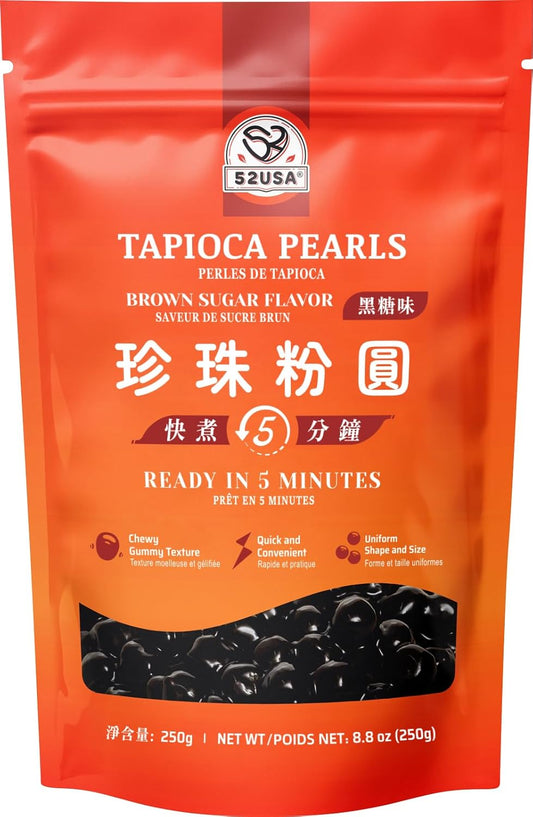 52USA Boba Tapioca Pearl, Black Sugar Flavor, Fresh Bubble Tea Pearl, 8.8 Oz (250 g), Black Tapioca Pearl For Bubble Tea, Ready in 5 Minutes (Pack of 1)