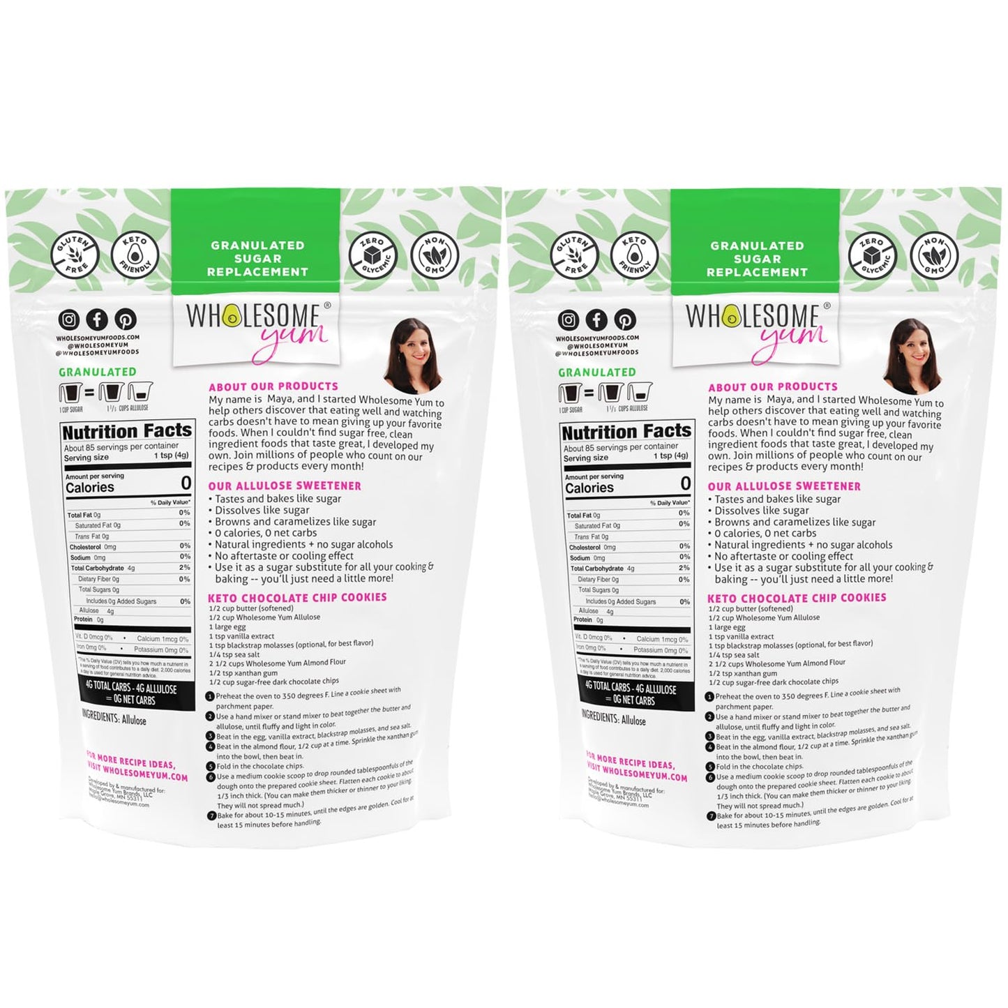 Wholesome Yum Allulose Sweetener - Natural Granulated Sugar Substitute - Keto, Non GMO, Zero Carb, Zero Calorie, Sugar Free, No Aftertaste, Tummy Friendly - Granular Sugar Replacement (12 oz, 2 Pack)