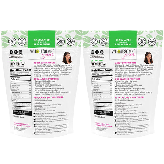 Wholesome Yum Allulose Sweetener - Natural Granulated Sugar Substitute - Keto, Non GMO, Zero Carb, Zero Calorie, Sugar Free, No Aftertaste, Tummy Friendly - Granular Sugar Replacement (12 oz, 2 Pack)