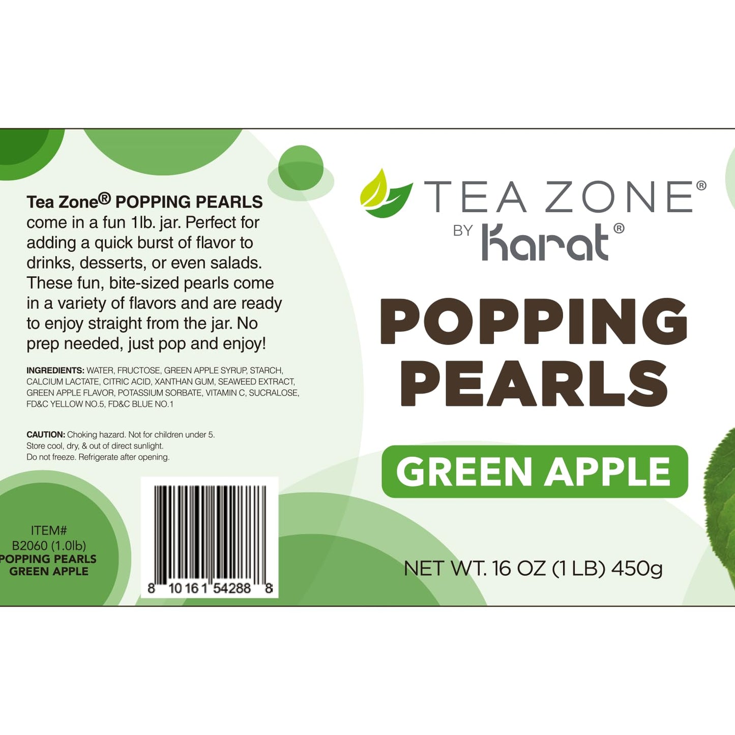 Tea Zone [1 Pound] Green Apple Popping Pearls, Bursting Pearls for Teas, Shakes, Smoothies, Dessert Toppings