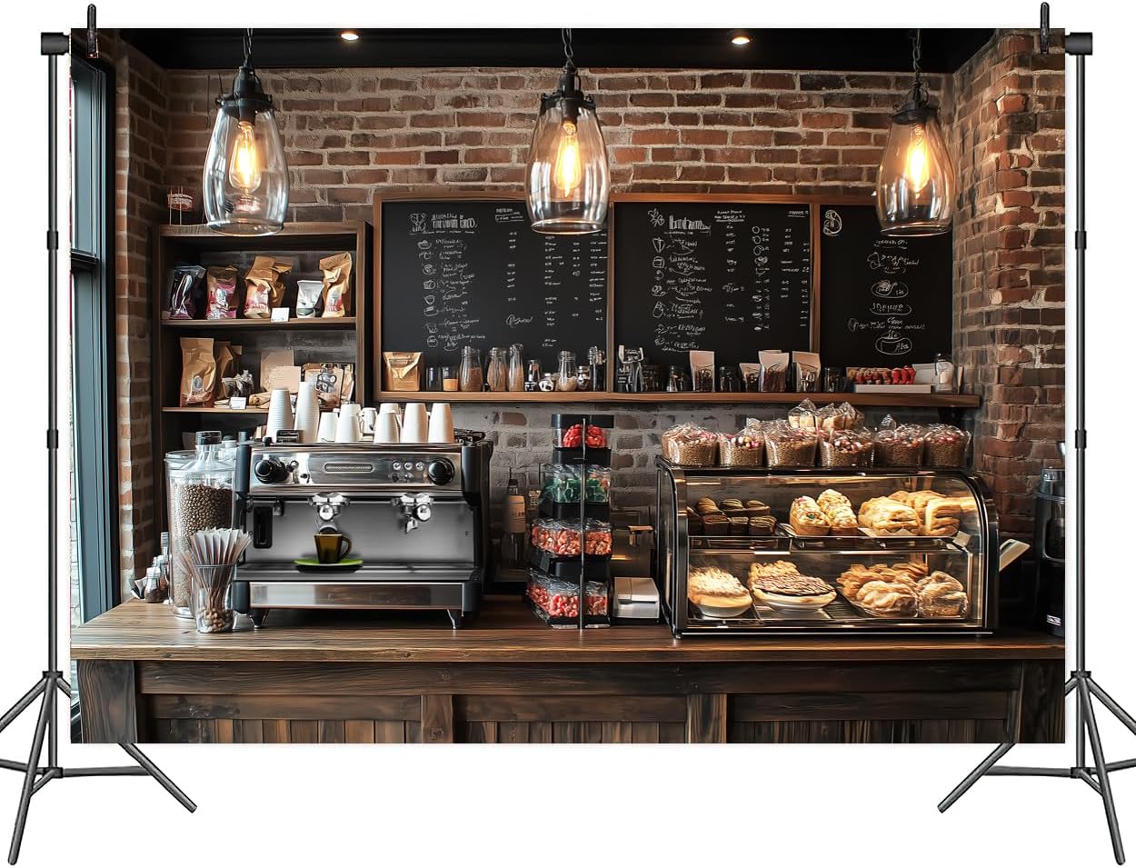 6X6ft Coffee Shop Party Backdrop Photography Background, Central Perk Pub Cafe Ice Cream Cake Bread Smash Birthday Party Backdrops Photo Booth Prop Decorations Wall Decor Tablecloth