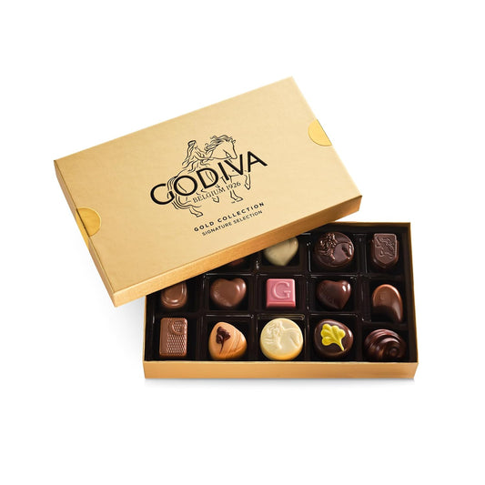 Godiva Gold Assorted Chocolate Gift Box, Belgian Dark and Milk Chocolates with Pralinés, Ganaches & Caramels, Gourmet Gift for Birthdays, Holidays, Non-GMO & Kosher, 15 Pc