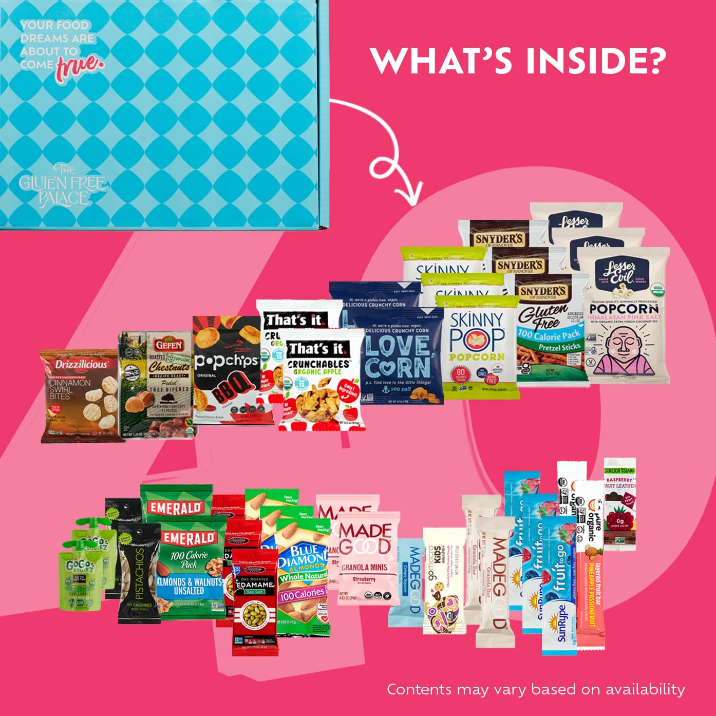 Gluten Free Palace 100 Calorie Snacks Variety Pack – Healthy Snacks Care Package - Low Calorie, Vegan, Protein Bars & Nuts – Food Gifts for Birthday, Adults, College Students & Corporate (40 Count)