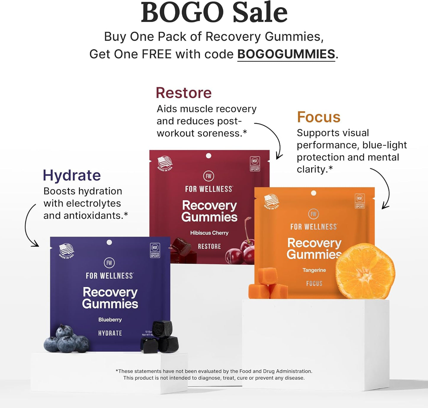 For Wellness Recovery Gummies Restore | Tart Cherry Energy Supplements with Electrolytes for Muscle Soreness, Post-Workout Performance & Recovery | Vegan, Non-GMO, 30 Count