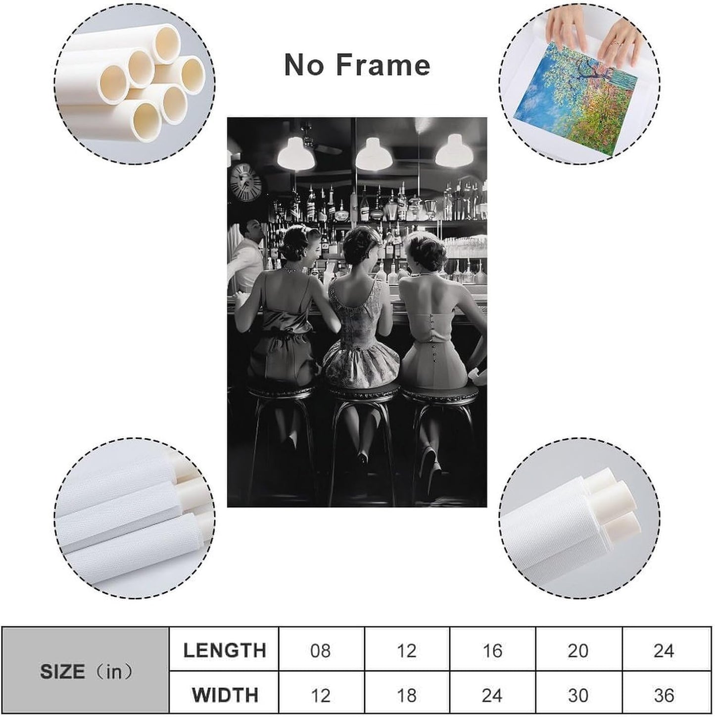 Vintage Black And White Posters Trendy Women Drink Cocktail Wall Art Funky Girly Room Decor Retro Alcohol Canvas Prints Posters Three Friends Pictures 24x36inch(60x90cm)