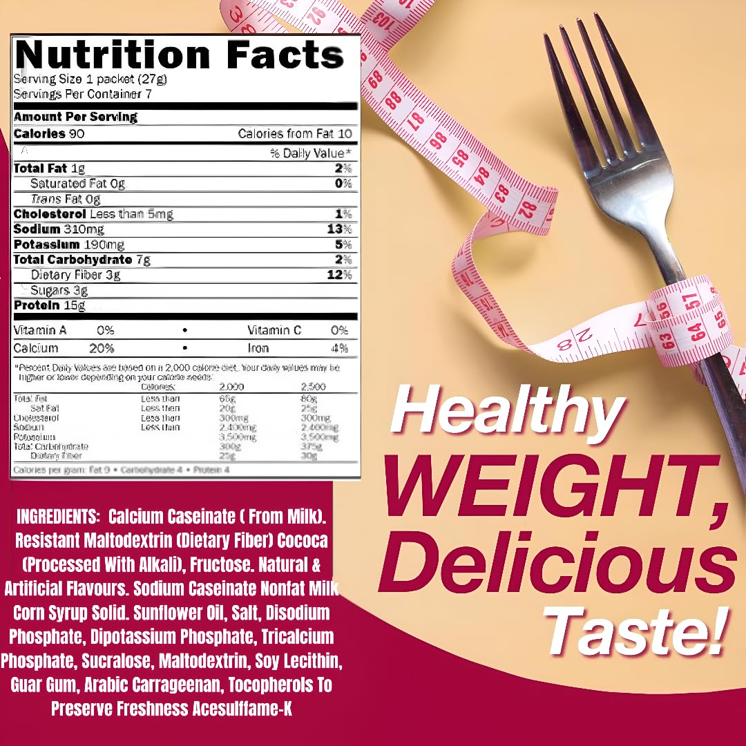 Creamy Chocolate Pudding & Shake Mix - High Protein - Low Calorie - Low Fat - Low Carb, Meal Replacement Shake – Control Hunger & Increase Energy - 15g Protein (7ct) / Box