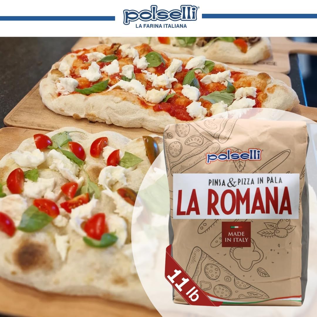 Polselli La Romana Pinsa & Pizza in Pala Flour ,11 lb – Type 0 High-Protein Wheat & Rice Flour Blend – Ideal for Roman-Style Pizza and Flatbread Light & Airy Crust, Crunchy Texture, Perfect for Sourdough & Artisan Baking