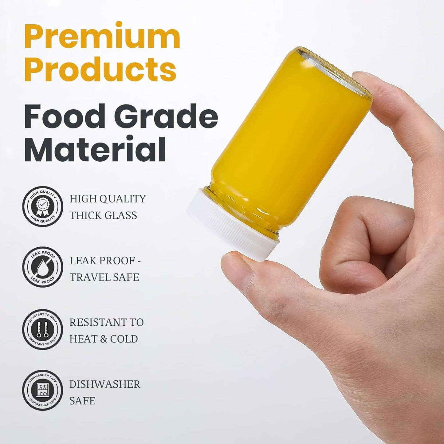 25 Pack 2 oz Glass Shot Bottles w/ White Lids & 25 Labels - Small Clear Jar for Ginger, Wellness Shot, Juice, Sample, Whiskey - Travel Essentials Mini Bottles - Wide Mouth, Leakproof, Dishwasher Safe