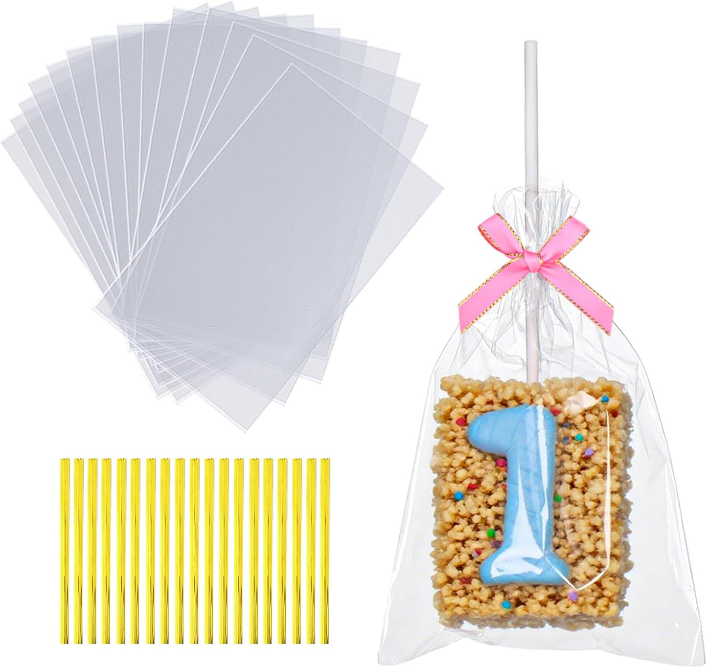 200 Pcs 4x6 Inch Clear Rice Krispie Treat Bags - Rice Kit Cakesicle Bags for Marshmallow, Macaron Pop, Candy, Apple Cookies, Cake Ore Pop Packaging (Individually Wrapped)