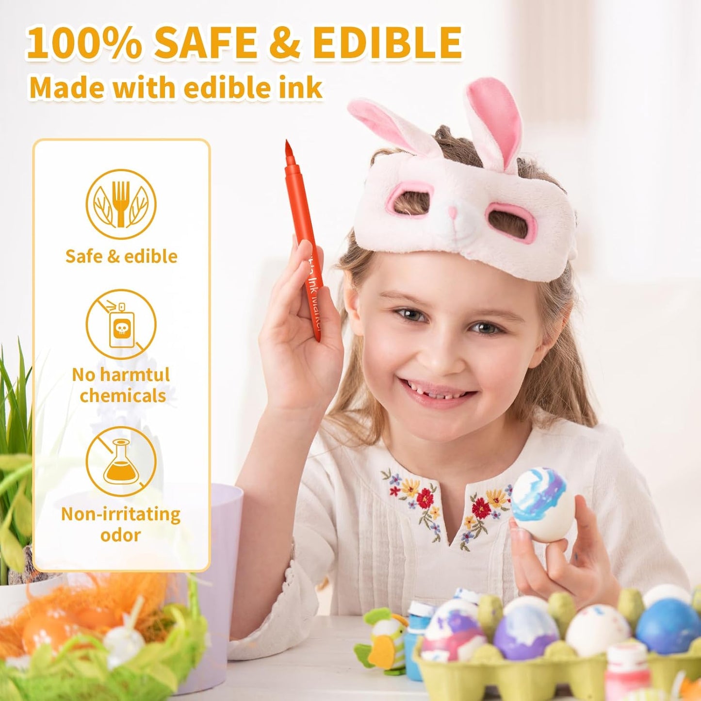 Jewem (Upgrade) Edible Markers for Cookie Decorating,10Pcs Food Coloring Pens, Double Side Food Grade Pens with Fine & Thick Tip for Decorating Fondant, Cakes, Cookies, Easter Eggs, Frosting, Macaron, Halloween, Christmas