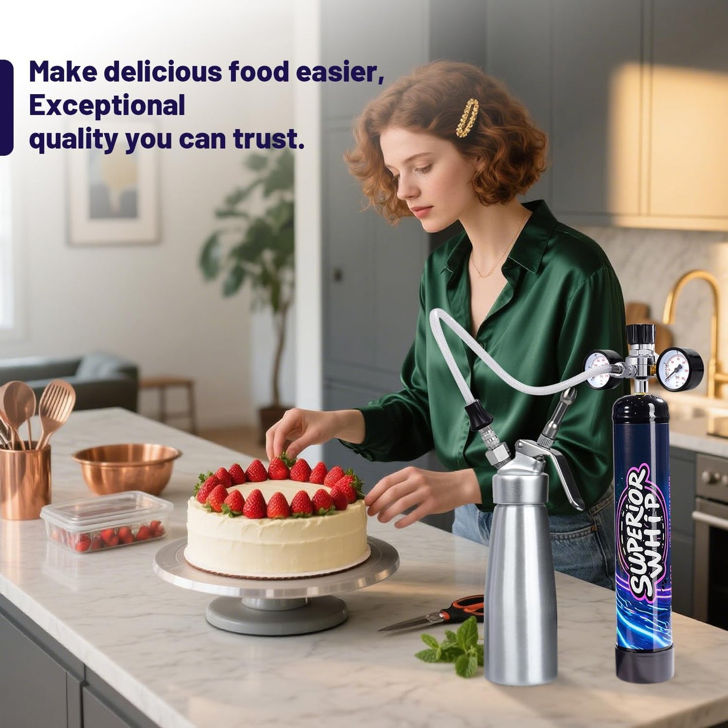 Whipped Cream Charger 740g, Whip Cream Charger Cartridges Whip Cream Charger Cylinder Food Grade Original Flavor (Nozzle Included) 3-Pack