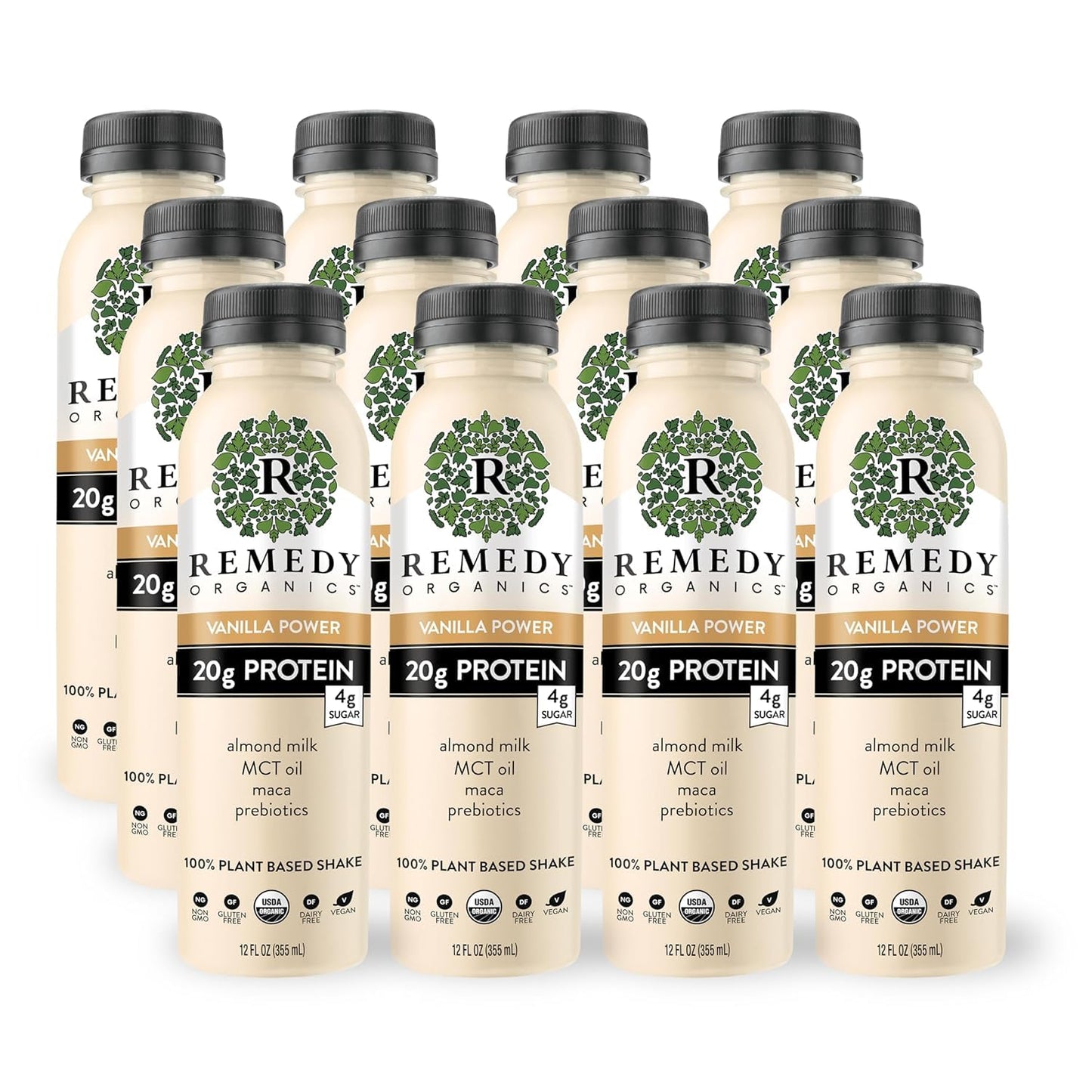 Remedy Organics Vanilla Dream Power 12-Pack | Plant Based MCT Oil Protein Shakes, Ready to Drink | USDA Organic, Vegan, Gluten Free, Dairy Free, Soy Free |12 Vanilla Dream Bottles