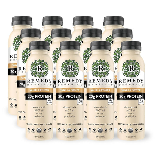 Remedy Organics Vanilla Dream Power 12-Pack | Plant Based MCT Oil Protein Shakes, Ready to Drink | USDA Organic, Vegan, Gluten Free, Dairy Free, Soy Free |12 Vanilla Dream Bottles