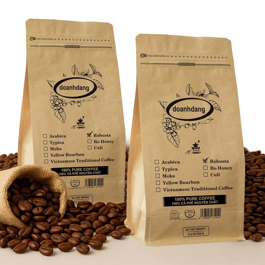 doanhdang - 35 Oz Premium Robusta Whole Bean Coffee, 100% Robusta Medium Roast, Rich Flavor for Espresso Shot and Brew, Origin from Vietnam, Whole Med Roast Beans