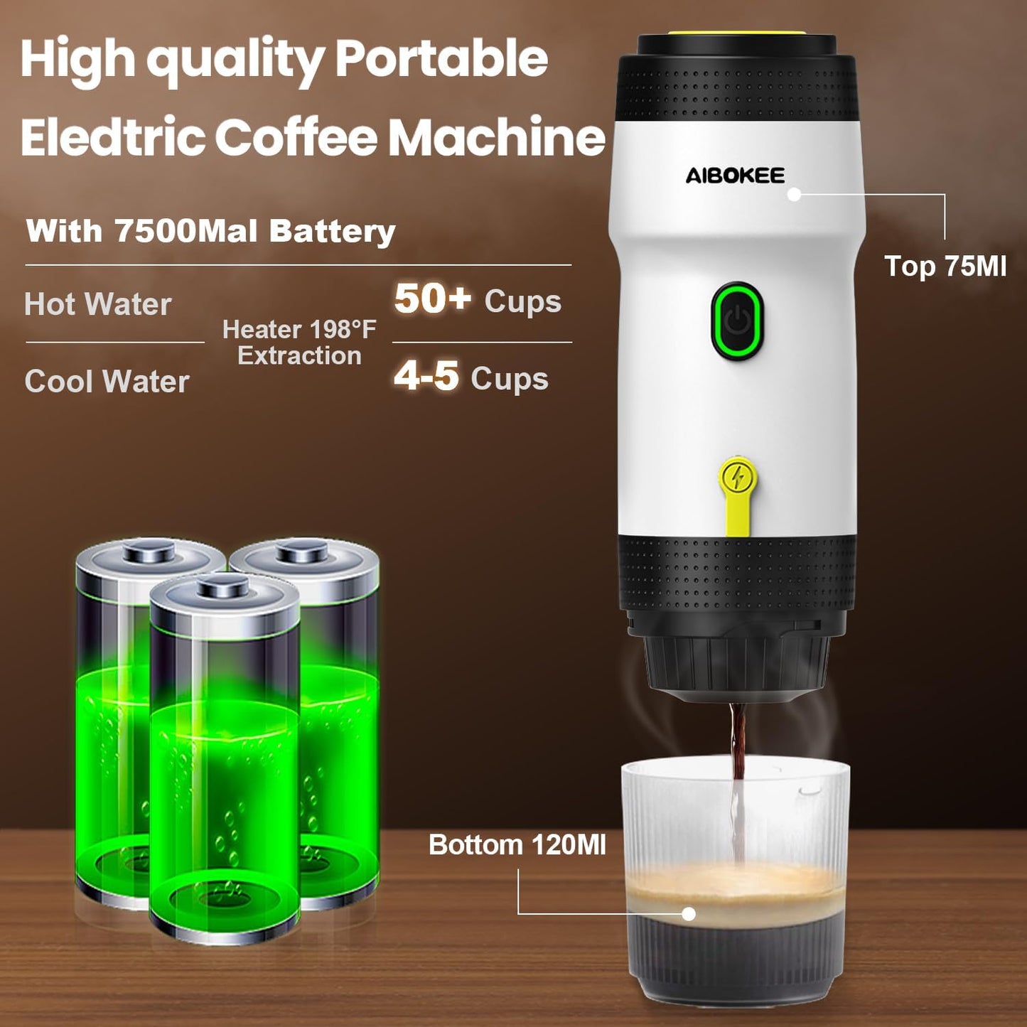 Portable Espresso Machine,Travel Coffee Maker for Camping, Car Coffee Maker Self-Heating with USB-DC,3-in-1 Extraction of 8g Ground Coffee & NS Capsule for Hiking,Office,RV(White)