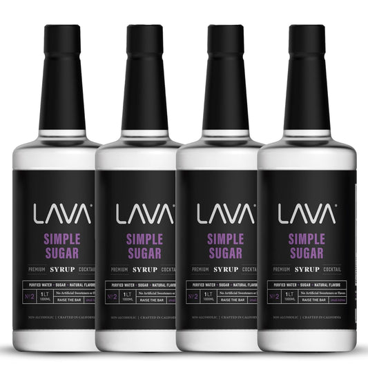 (4-Pack) LAVA Premium Simple Syrup for Cocktails, 33.8oz (1-Liter) Made with 100% Sugar, No Artificial Sweeteners, Flavors, or Colors
