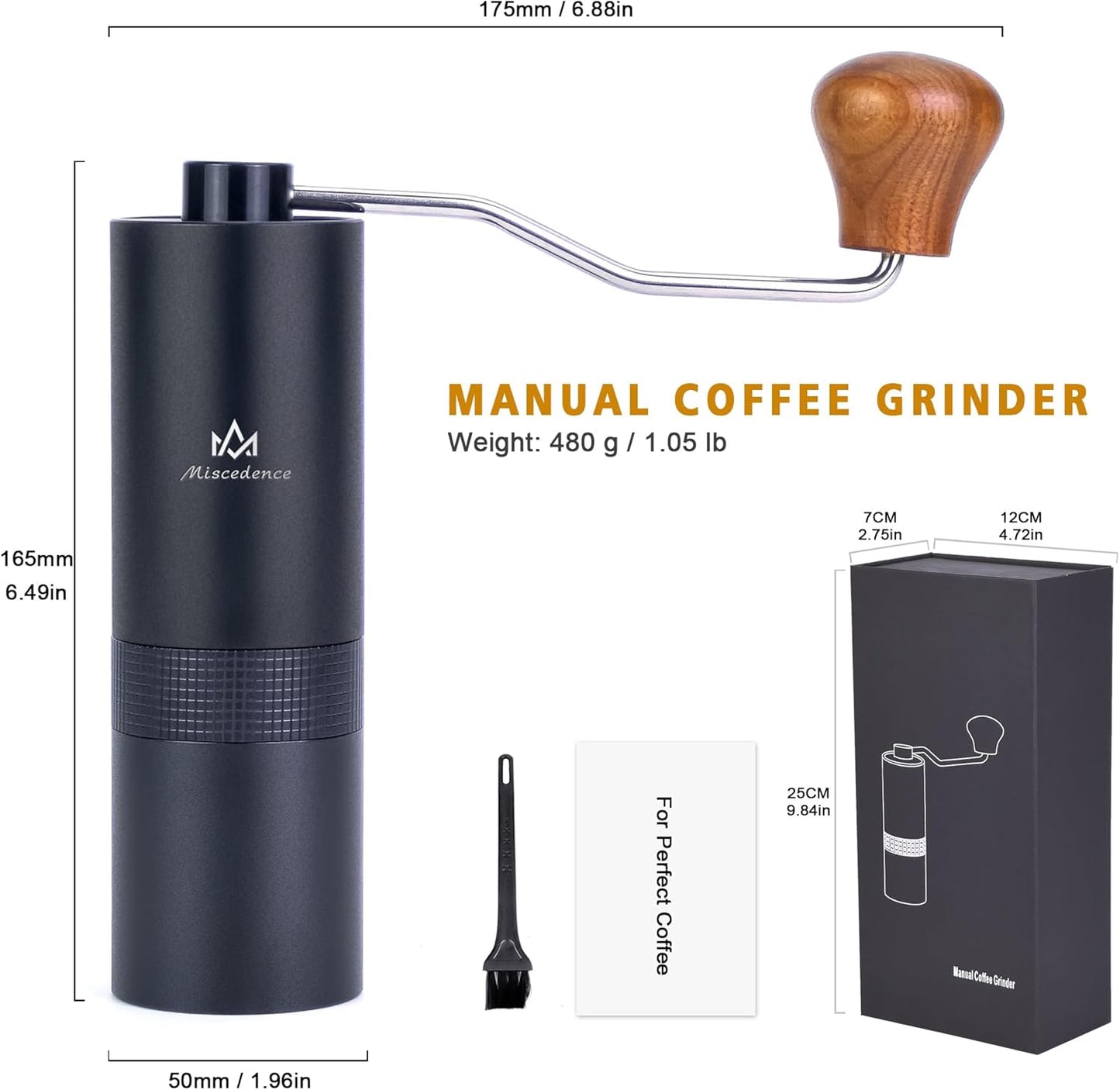 Manual Coffee Bean Grinder Internal Adjustable Setting Double Bearing Positioning, hand burr coffee grinders for home use Perfect for Camping