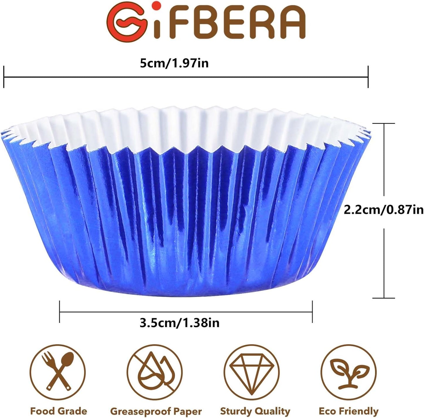 Gifbera Mini Foil Cupcake Liners Metallic Wrappers Muffin Baking Cups 300 Count, Navy Blue
